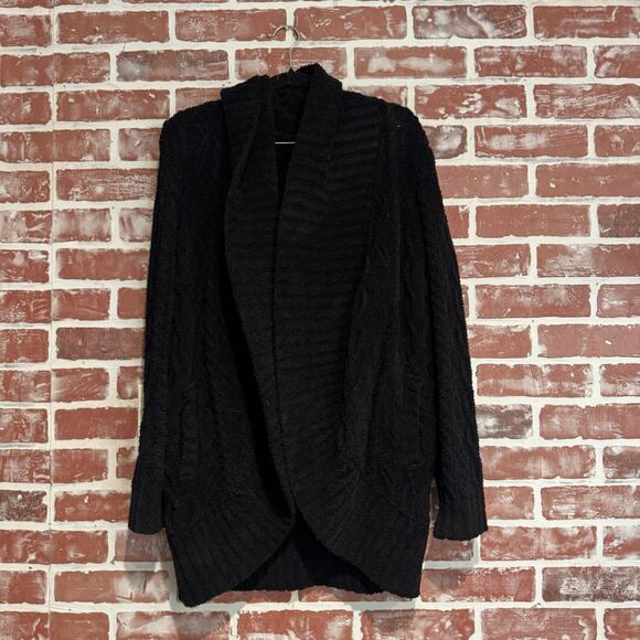 Barefoot Dreams CozyChic Cable Shawl Cardigan Black XS GUC - Picture 1 of 7